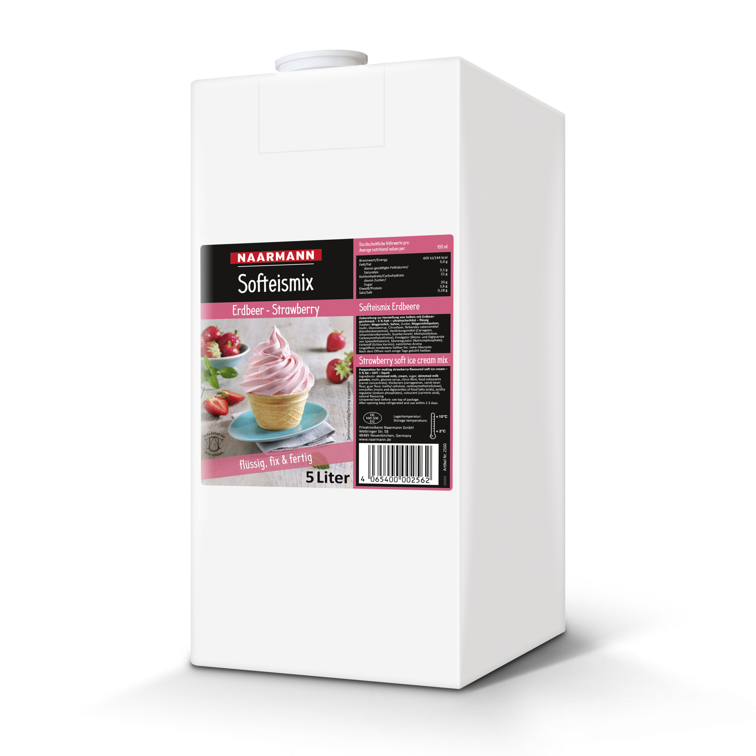 Naarmann Erdbeer Softeis Flüssigmix 5% Fett - 5 Liter - Frozen Yogurt ...